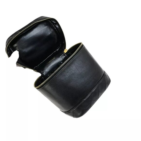 CHANEL CC Bicolore Vanity Cosmetic Hand Bag Leather Black GHW Italy - Picture 9 of 16